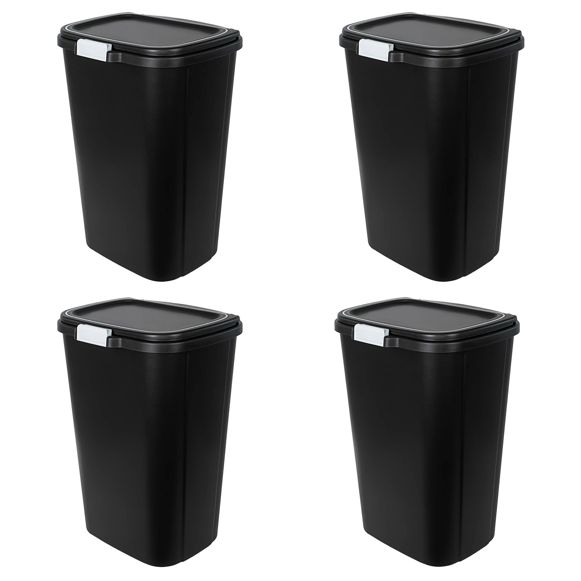 Hefty 13 Gal Odor Block Touch Top Kitchen Durable Trash Can, 4 Pack, Black
